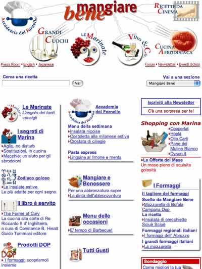 Mangiare Bene, home page